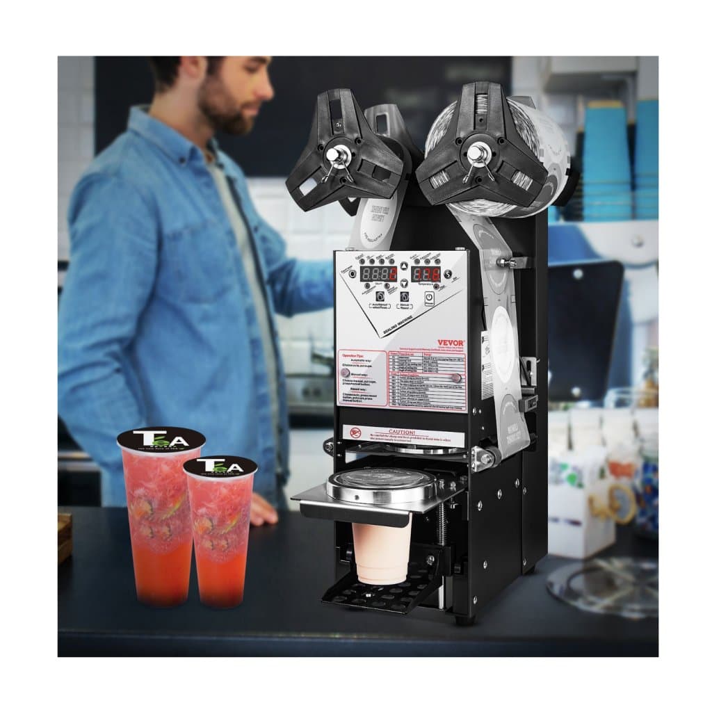 Teljesen automata pohárzáró gép, 500-650 csésze/óra, pohárzáró gép 180 mm magas és 90/95 mm átmérőjű poharakhoz, elektromos Boba teazáró gép LCD digitális vezérlőpanellel buborékteához, kávéhoz, fekete teához