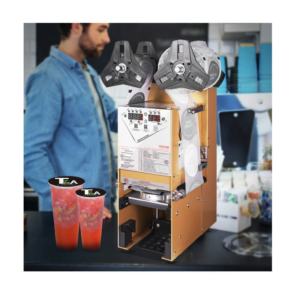 Teljesen automata pohárzáró gép, 500-650 csésze/óra, pohárzáró 180 mm magas és 90/95 mm átmérőjű poharakhoz, elektromos Boba teazáró LCD digitális vezérlőpanellel buborékteához, kávéhoz, aranyhoz