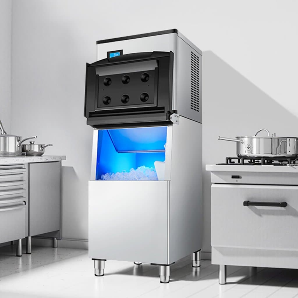 Kereskedelmi jéggép jégtároló 250 font kapacitással és szűrővel