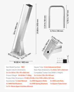 Csónakcsörlő tartó U-csavarokkal 76 mm széles x 76-101 mm magas utánfutó nyelvhez - miniatúra 11