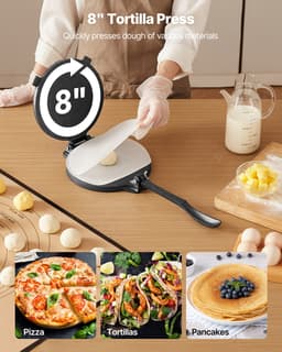 8 hüvelykes tortillaprés, chapati készítő, roti tésztakészítő, nagy teherbírású öntöttvas - miniatúra 6