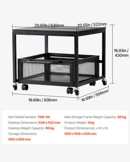 Mini Hűtőszekrény Állvány 88 kg Tárolókocsival és Forgókerekekkel, Fekete - miniatúra 11