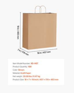 Kraft papírzacskók fogantyúkkal, 100 db, 18x7x19, parti bevásárlótáskában, fekete színben - miniatúra 11