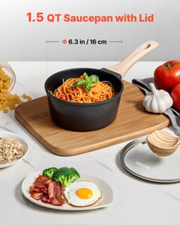 1.5 QT Lábas Tapadásmentes Lábas Üveg Fedővel és Levehető Nyéllel, Fekete - miniatúra 6