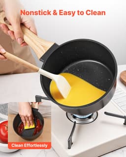 1.5 QT Lábas Tapadásmentes Lábas Üveg Fedővel és Levehető Nyéllel, Fekete - miniatúra 8
