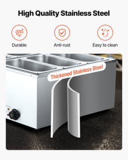 Kereskedelmi ételmelegítő, 6 serpenyős, 1500 W-os, pultra helyezhető büfé bain marie fedővel - miniatúra 8
