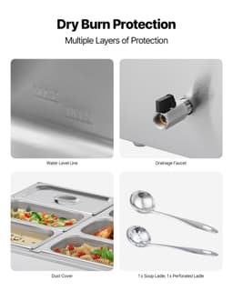 Kereskedelmi ételmelegítő, 6 serpenyős, 1500 W-os, pultra helyezhető büfé bain marie fedővel - miniatúra 10