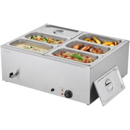 Kereskedelmi ételmelegítő, 6 serpenyős, 1500 W-os, pultra helyezhető büfé bain marie fedővel - miniatúra 12