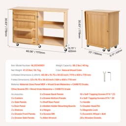 Összecsukható varróasztal zárható kerekekkel, polcokkal, tálcákkal, ajtóval, fa színben - miniatúra 11