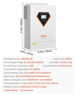 Hibrid napelemes inverteres töltő 6000 W 220/230 V WIFI beépített 120 A MPPT vezérlővel - miniatúra 11