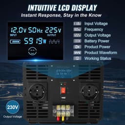 Tiszta szinuszhullámú inverter 5000 W-os DC12V-ról AC230V-ra átalakító LCD kijelzővel - miniatúra 6
