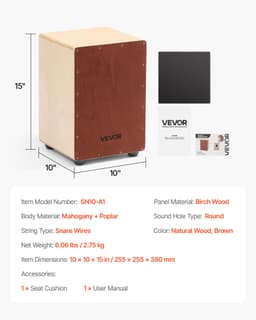 Cajon dobozdob nyírfa kompakt ütőhangszer pergőhuzalokkal - miniatúra 11