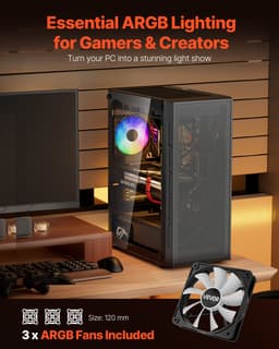 Középmagas torony kivitelű ATX PC játékház 3 x 120 mm-es ARGB ventilátorral - miniatúra 6