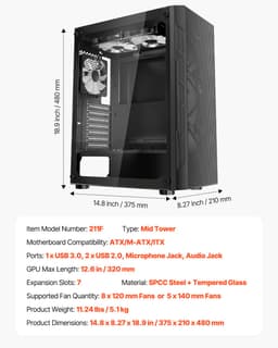 Középmagas torony kivitelű ATX PC játékház 3 x 120 mm-es ARGB ventilátorral - miniatúra 11