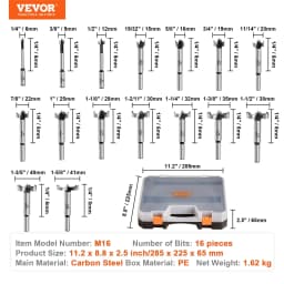 Forstner fúrókészlet, 16 részes Forstner fúrókészlet, 6,4 mm - 41,3 mm, szénacél, univerzális kerek szárral, Forstner fúró fához és kompozit lapokhoz, Forstner fúrók famegmunkáláshoz - miniatúra 11