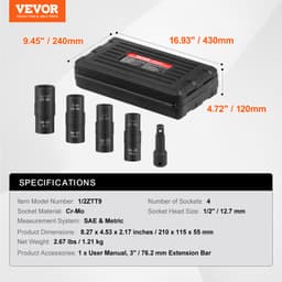 Kerékanya ütvecsavarozó készlet 1/2 hüvelykes metrikus és SAE 6-pontú billenődugókulcs - miniatúra 11
