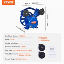 Légkompresszor szivattyúfej 3HP 6.25CFM @ 90PSI 2 hengeres dugattyús szivattyúfej - miniatúra 11