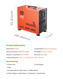 PCP légkompresszor 800 W-os, kéthengeres, PCP légpuska kompresszor 4500 PSI/30 MPa - miniatúra 11