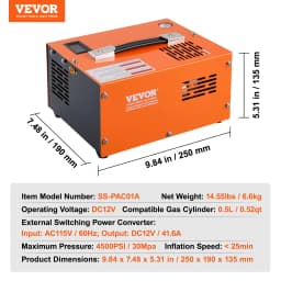 PCP légkompresszor 4500PSI külső átalakító DC12V / AC230V kézi leállítással - miniatúra 11