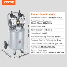 49,2 literes légkompresszor 2 LE 4 SCFM@90PSI Olajmentes légkompresszor 116PSI - miniatúra 11