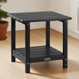 Kültéri Kisasztal, 2 Szintes HDPE, Beltéri Kerti Végasztal, Fekete - miniatúra 1
