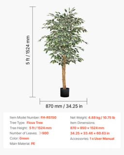 150 cm-es műfikusz magas műnövény cseréppel beltéri dekorációhoz - miniatúra 11