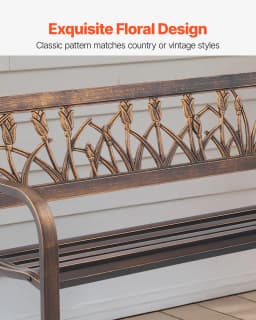 Kültéri pad, teraszpad, 127 cm, fémváz, PVC, virágmintás háttámla, verandára - miniatúra 7