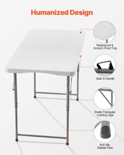 122 cm-es műanyag összecsukható asztal, hordozható piknikasztal, fogantyúval, beltérre és kültérre - miniatúra 10