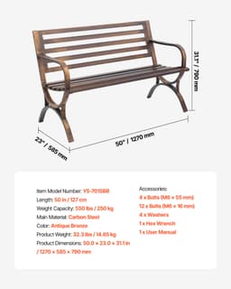 Kültéri Pad Teraszpad 127 cm Fémvázas Rácsos Háttámlával Verandára - miniatúra 11