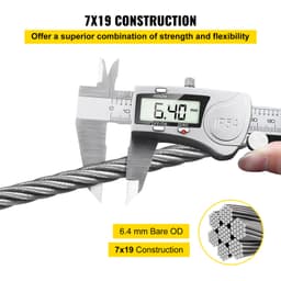 1/4"-os 304-es rozsdamentes acél drótkötélkábel, 200 láb, 7x19-es, szorosabb maggal rendelkező kábel - miniatúra 8
