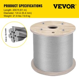 1/4"-os 304-es rozsdamentes acél drótkötélkábel, 200 láb, 7x19-es, szorosabb maggal rendelkező kábel - miniatúra 11