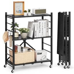 3-szintes összecsukható tárolópolc kerekekkel, 28 x 13 x 36 hüvelykes fém polcrendszerrel - miniatúra 2