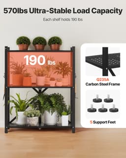 3-szintes összecsukható tárolópolc kerekekkel, 28 x 13 x 36 hüvelykes fém polcrendszerrel - miniatúra 8