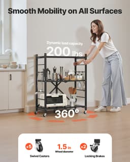 3-szintes összecsukható tárolópolc kerekekkel, 28 x 13 x 36 hüvelykes fém polcrendszerrel - miniatúra 7