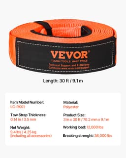 Autóvontató kábel vontatókötél 36000 font 30 láb 3 hüvelykes vészhelyzeti, nagy teherbírású - miniatúra 11