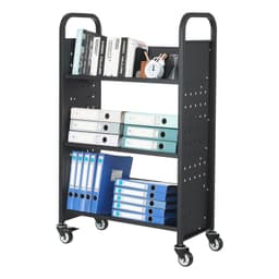 3-szintes guruló könyveskocsi, egyoldalas, V-alakú polcokkal, könyveskocsi, fekete színben - miniatúra 12