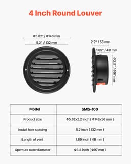 97 mm-es kerek fali szellőzőfedél, rozsdamentes acél, klíma szellőző, 2 db-os csomag, fekete - miniatúra 6