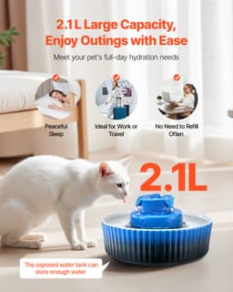 Kerámia macska itatókút, 2,1 literes Cupcake kisállat itatókút, porcelán macska itató ultra csendes pumpával, 360°-os ivóterülettel és többrétegű szűrőrendszerrel, macskák és kutyák itatására (kék) - miniatúra 6