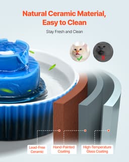 Kerámia macska itatókút, 2,1 literes Cupcake kisállat itatókút, porcelán macska itató ultra csendes pumpával, 360°-os ivóterülettel és többrétegű szűrőrendszerrel, macskák és kutyák itatására (kék) - miniatúra 7