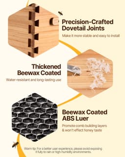 Bee Hive 30 keretes méhkaptár kezdőkészlet, méhviasszal bevont fenyőfa, 2 mély + 1 közepes méhdoboz Langstroth méhkaptár készlet, átlátszó akril ablakok alapokkal kezdő profi méhészeknek - miniatúra 7
