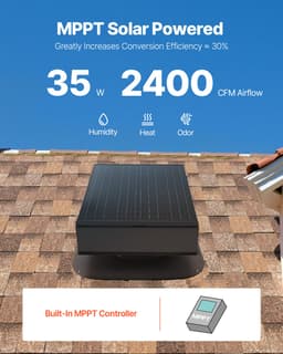 Tetőbe épített elszívó ventilátor, 35 W-os intelligens napelemes tetőszellőztető ventilátor, automatikus hőmérséklet-szabályozás, 2400 CFM légáramlás, beépített kefe nélküli egyenáramú motor hűtéshez és páramentesítéshez, távirányító nélkül - miniatúra 6