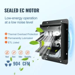 Zsaluzós elszívó ventilátor, 305 mm hőmérséklet-páratartalom-szabályozóval, EC-motorral, 904 CFM, változtatható sebességű, állítható fali padlásventilátor, szellőztetés és hűtés üvegházakhoz, garázsokhoz, fészerekhez - miniatúra 8