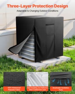 Klímaburkolat, 762 x 762 x 810 mm Klímaburkolat klímaberendezéshez, háromrétegű, vízálló poliészter szövet, hálós szellőzés, univerzális védőburkolat kültéri klímaberendezéshez, fekete - miniatúra 7