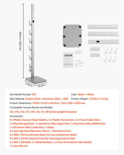 Porszívóállvány, Kompatibilis a Dyson G5 V15 V12 V11 V10 V8 V7 V6 sorozatú függőleges porszívókkal és tartozékokkal, Stabil porszívóállvány-tartó 6 kampóval és csúszásmentes talpakkal, Szürke - miniatúra 11