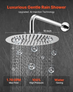 Zuhanycsaptelep szett, Rainfall fürdőszobai zuhanyrendszer 10 hüvelykes (25,4 cm-es) kerek esőztető zuhanyfejjel és kézi zuhanyfejjel, fali kádszerelvények sárgaréz szeleppel és díszléccel, ezüst króm - miniatúra 6