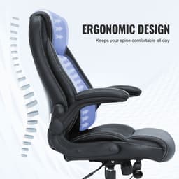 Vezetői irodai szék élvonalbeli állítható deréktámasszal, magas háttámlával, PU bőr irodai szék, ergonomikus hátfájásra, párnázott, felhajtható karokkal - miniatúra 8