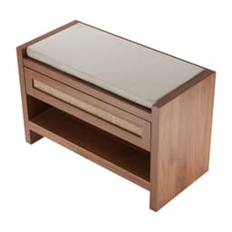 Rattan pad, 30,9"-os rattan cipőpad, előszobai pad fiókkal és vászon ülőpárnával, bohém farmház stílusú pad kézzel szőtt rattanból, előszobába, hálószobába, nappaliba, konyhába - miniatúra 3