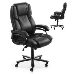 Vezetői szék, magas háttámlájú irodai szék gombos vezérlésű deréktámasszal, ergonomikus íróasztal szék állítható dőlésszöggel és magassággal, PU bőr forgószék munkához, tanuláshoz, játékhoz, fekete - miniatúra 2