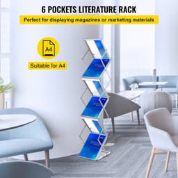 Prospektustartó állvány, 6 zsebes, felnyitható alumínium magazintartó, könnyű katalógustartó állvány hordtáskával nappaliba, szállodába, szakvásárra, kiállításra, irodába - miniatúra 6