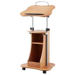 Pódiumállvány, 1100 mm-es fa pulpitus, hordozható laptopasztal rögzíthető kerekekkel, széles olvasófelülettel és nyitott tárolóhellyel, állítható magassággal és szöggel, beszédekhez, előadásokhoz vagy prezentációkhoz - miniatúra 12